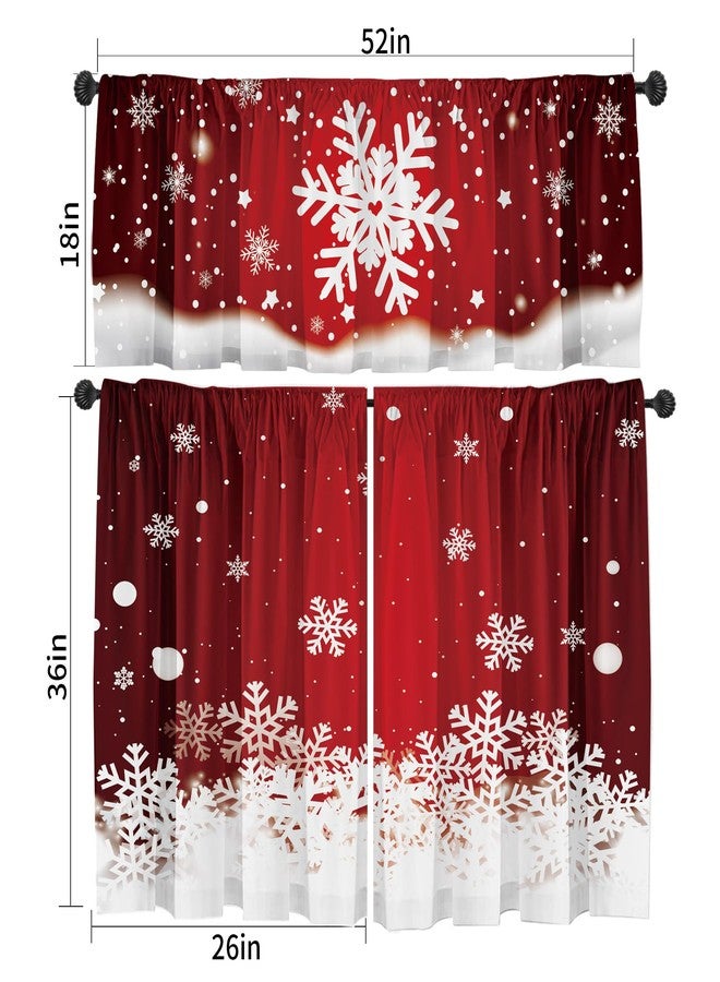 SUNWISHA Christmas Curtain Valances Set 52x18 & 36x26 inch Dreamy Red Snowflake Valance Holiday Inspired Decor for Winter Homes/Kitchen/Bedroom - Image 2
